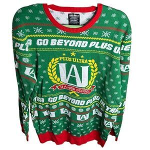 My Hero Academia Ugly Christmas Sweater Extra Large Green Anime Box Lunch NWT